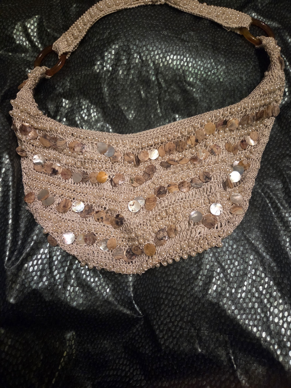 Handcrafted Shell & Pearl Crochet Shoulder Bag - Cream - Picture 5 of 6